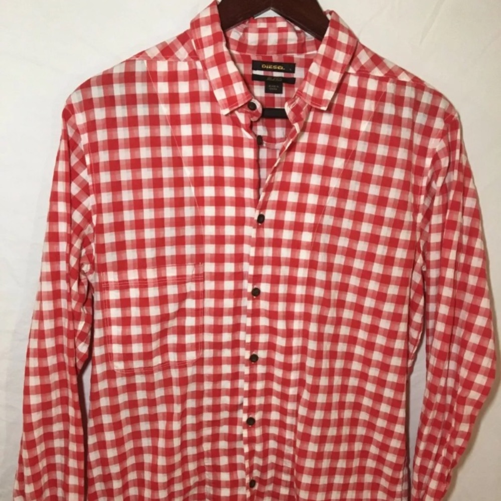 Diesel Black Gold red/white check button up shirt